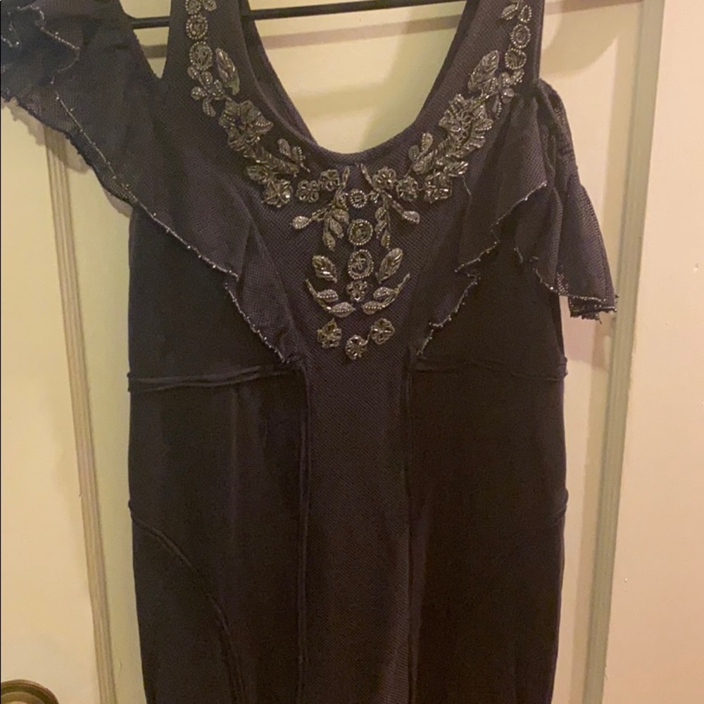 Free People V Neckline Beads Embellishments Mini Dress NWT - Picture 7 of 8